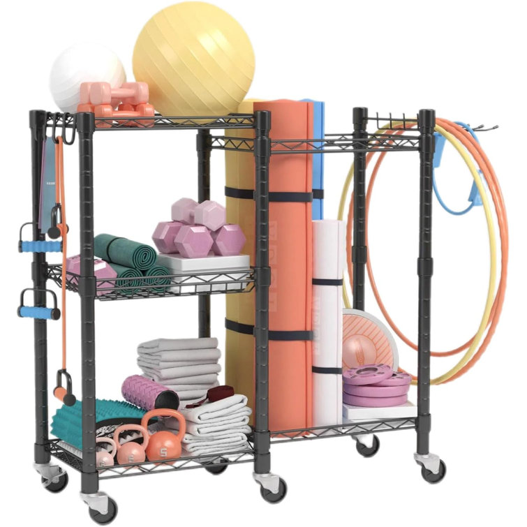 Rebrilliant Home Gym Storage Weight Rack For Dumbbells Yoga Mats And Kettlebells Gym Shelf Organization Gym Equipment Storage Home Gym Organizer For Workout Exercise Gym Storage Rack With Wheels And H...
